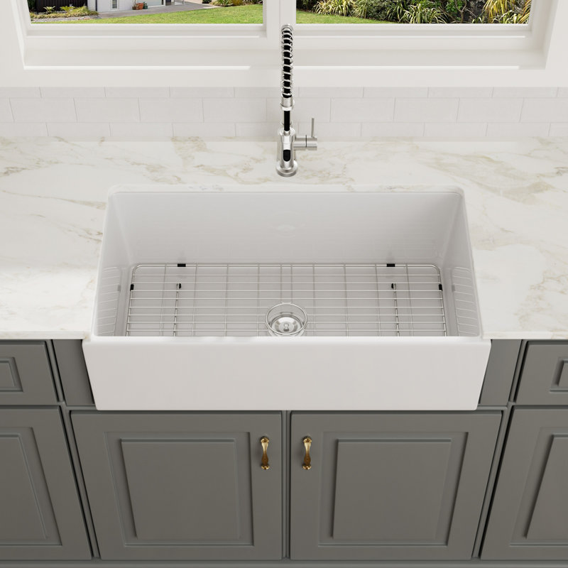 Évier de cuisine de ferme à simple cuve en argile réfractaire L 36 po x l 20 po avec accessoires