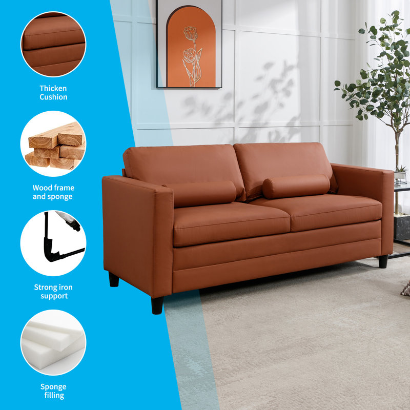Rosely 77.9" Queen Vegan Leather Sleeper Sofa,  Cognac Tan Faux Leather