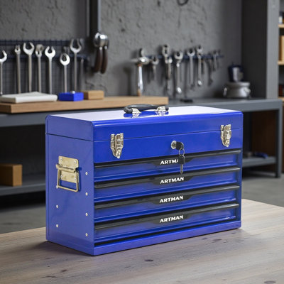20-Inch Steel Portable Tool Box With Drawers - Tool Storage Box Organizer With Metal Lock Closure Device