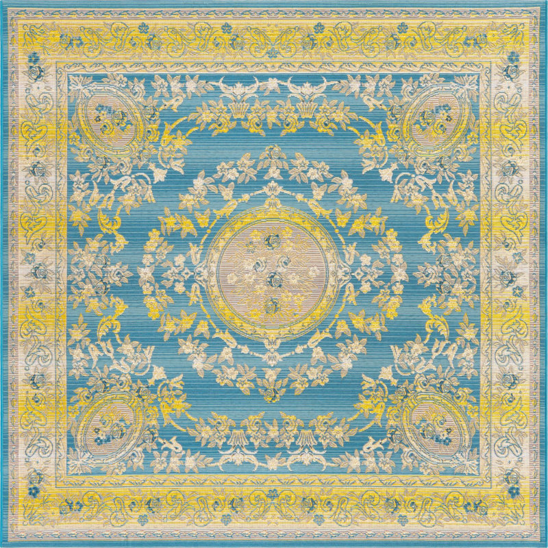 Blue Cahuita Indoor/Outdoor Traditional Rug, Square 6'