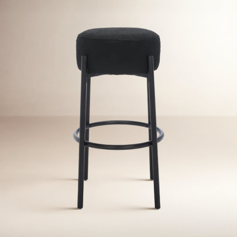 Colombe Upholstered Stool with Metal Frame, Bar Stool (30" Seat Height), Black Boucle