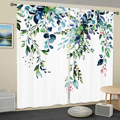 2Pcs Botanical Leaf Print Curtains, Vintage Floral Pattern, Light Filtering and Privacy Protection Drapes, Rod Pocket Design, for Living Room, Bedroom, Kitchen, Balcony, Outdoor Patio Home Decor