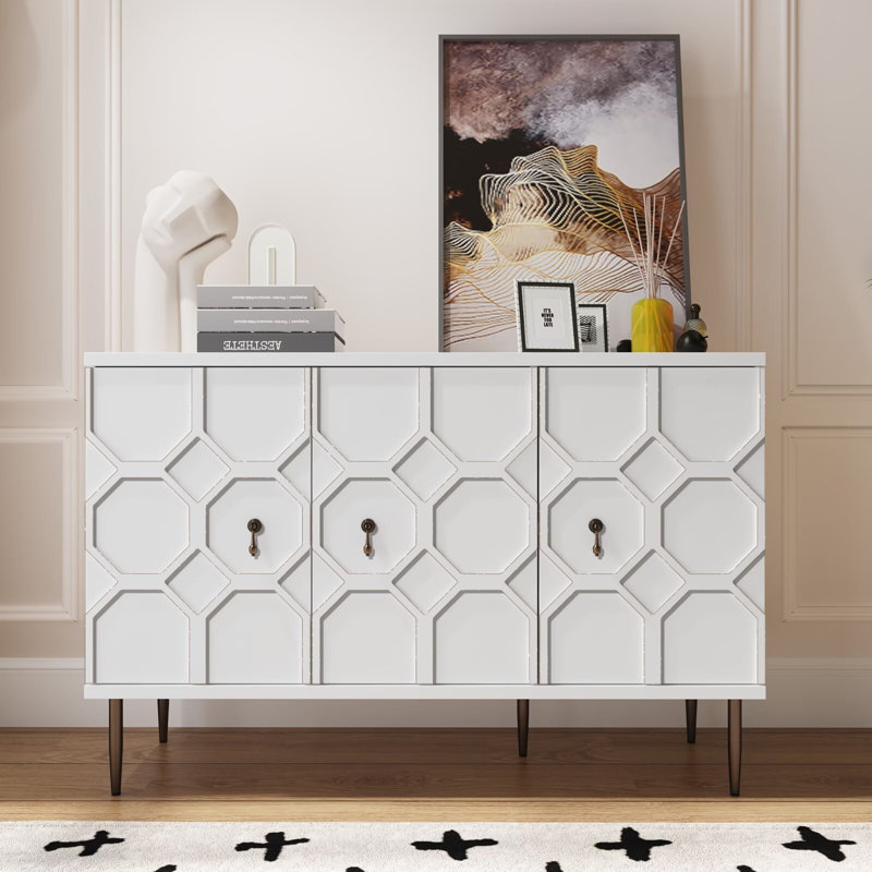 Modern Freestanding Storage Accent Cabinet with 2-Doors  Sideboard Buffet for Living Room, Dining Room, Bedroom and Entryway