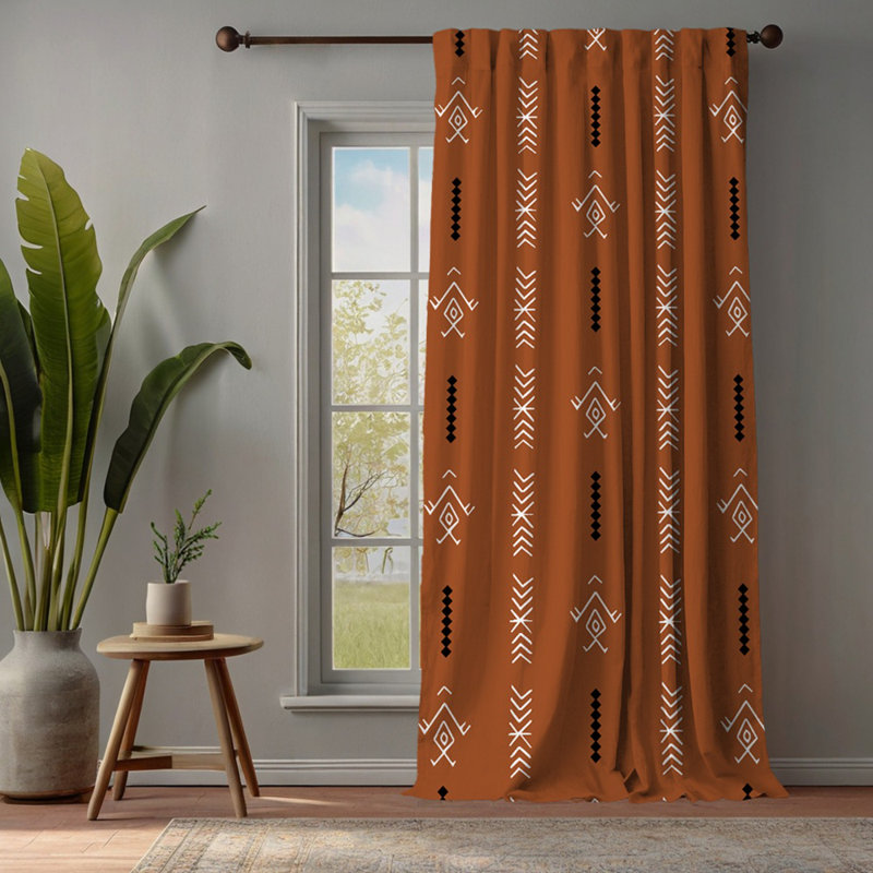 Boho Pattern Lined Single Panel Curtain, 140cm Width x 275cm Drop, Brick