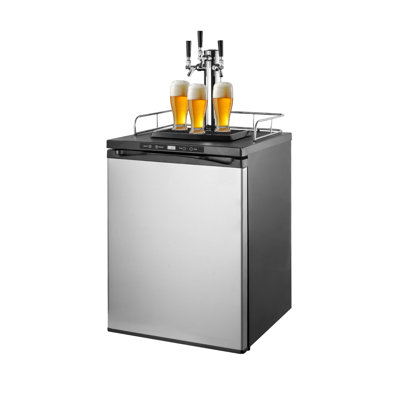 Distributeur de bière à trois robinets avec réservoir de CO2, réfrigérateur à fûts de grande capacité pour usage domestique, compatible avec les systèmes de verrouillage à bille et les fûts de différentes tailles, capacité de 162 L.