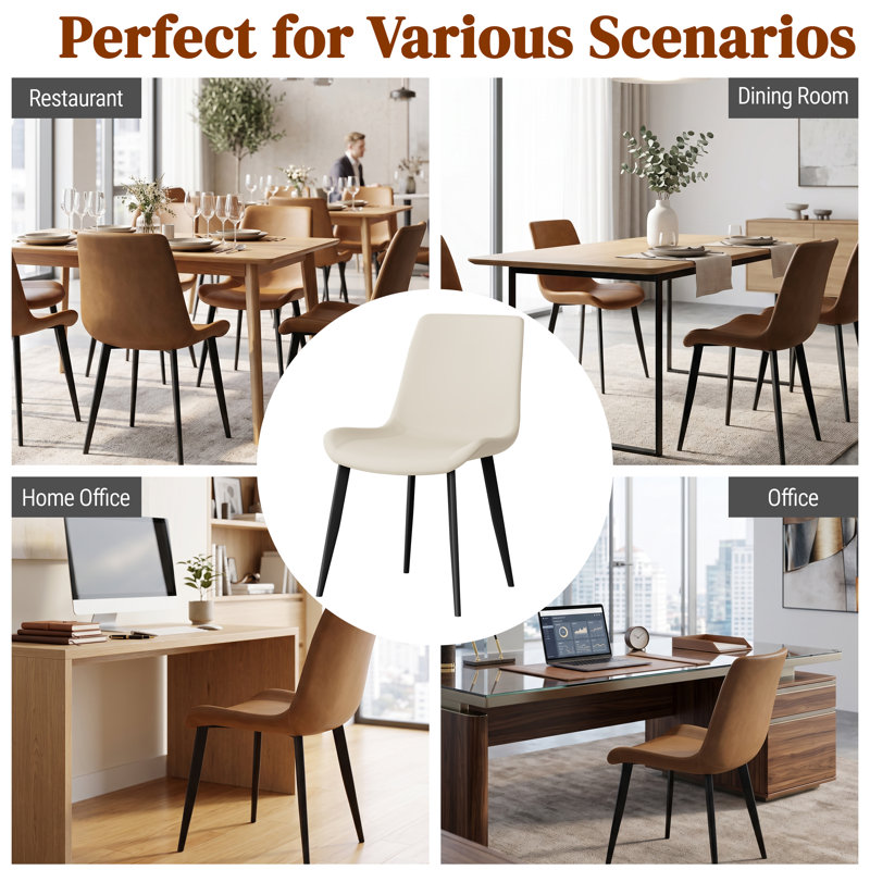 Shenay PU Leather Dining Room Chair with Metal Legs for Indoor Kitchen Living Room, Beige, Set of 4