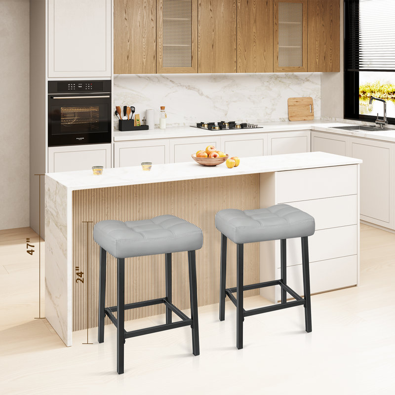 24 Inches Modern Double Needle Barstools With Metal Base, Gray