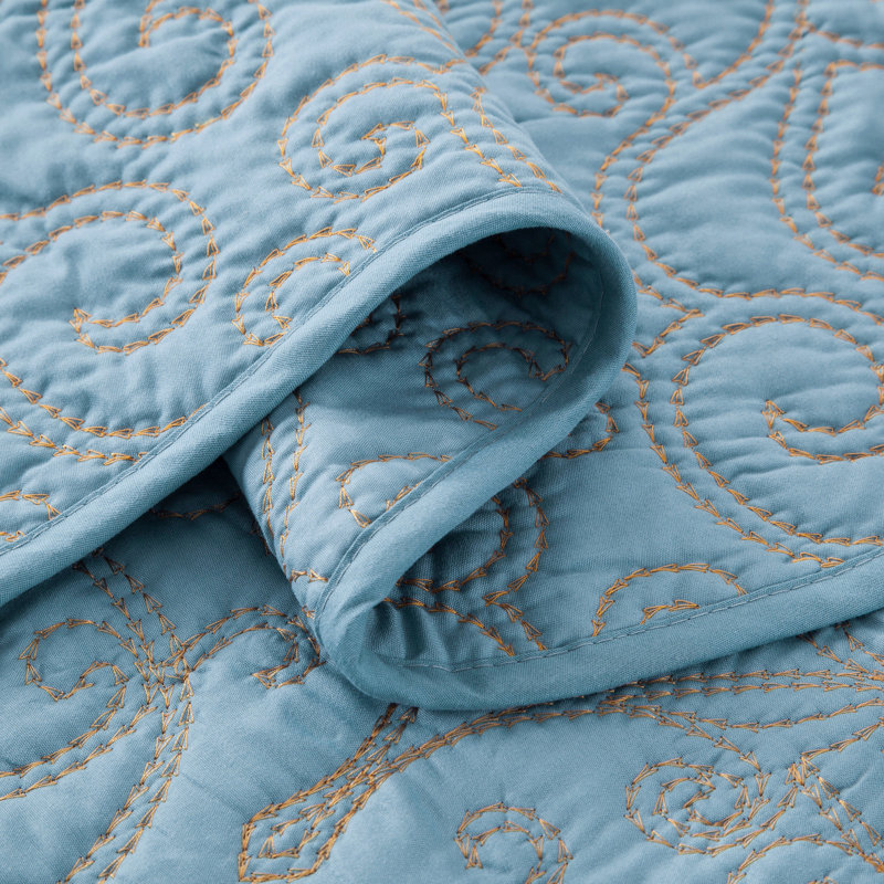 4 Piece Damask Oversized Embroidery Bedspread Set, King Quilt + 2 King Shams + Throw Pillow, Forget Me Not