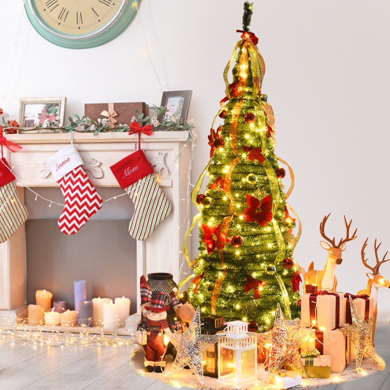 Arbre de Noël artificiel épinette vert 6 pi avec 250 lumières claires / blanches