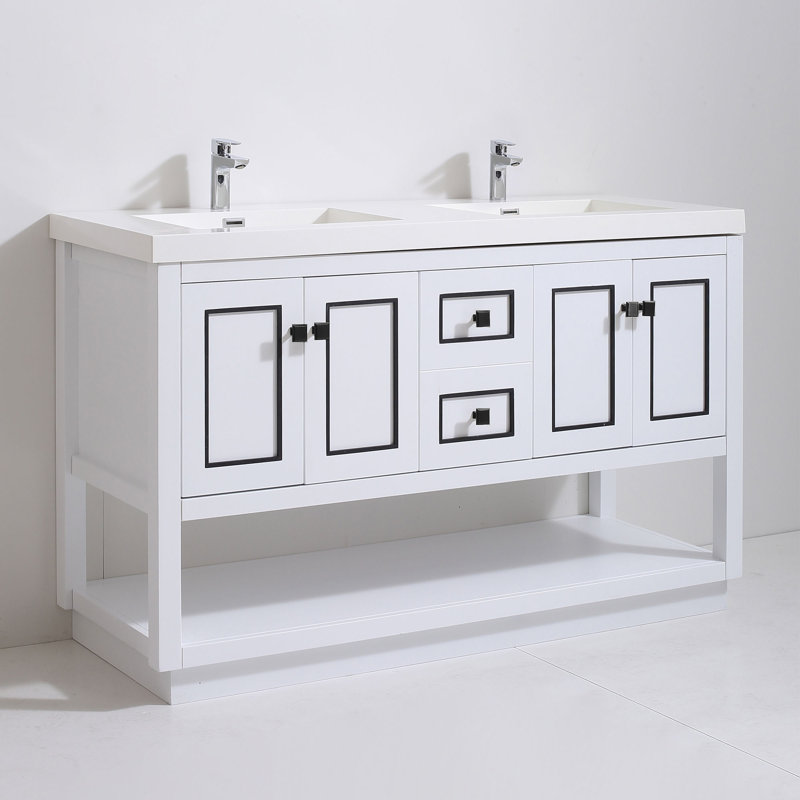 Ensemble de meuble-lavabo double 61 po Thome, Blanc, Noir mat