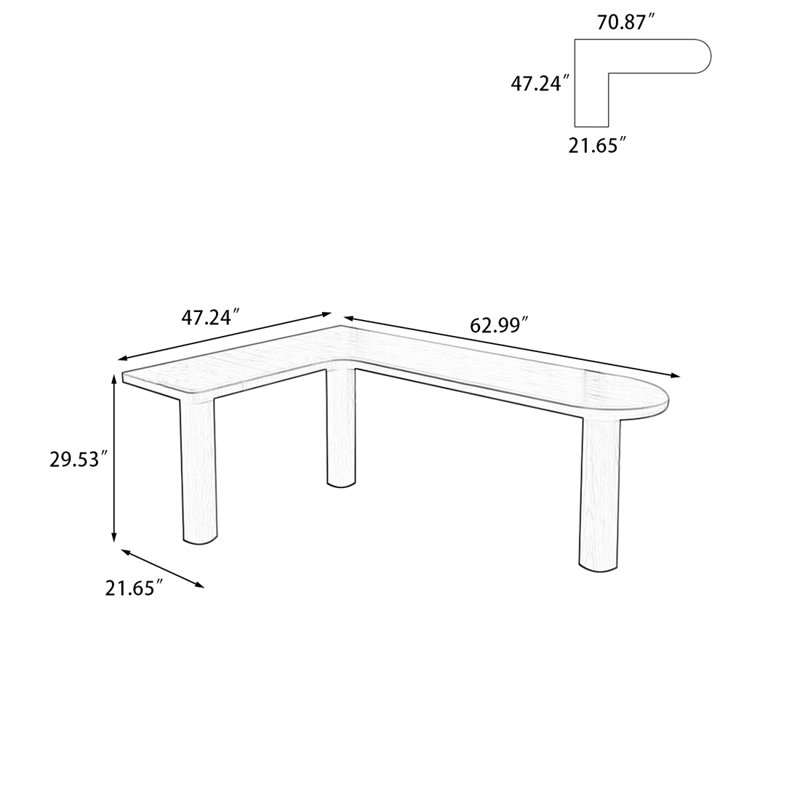 Solid wood corner desk L-shaped, H 29,53 po x l 62,99 po x P 47,24 po, Retour à gauche