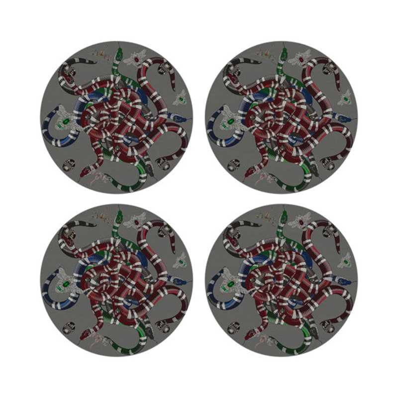 Ouroboros Purple Vegan Leather Round Coasters, Gray