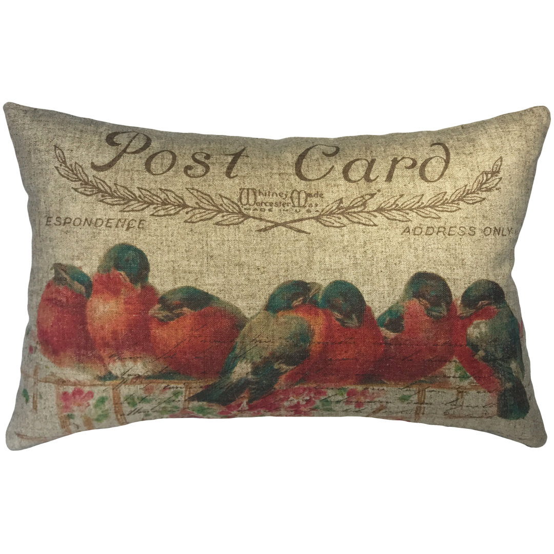  Birds Post Card Linen Lumbar Pillow TheWatsonShop