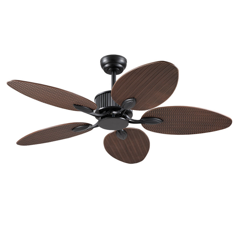 Ventilateurs de plafond d'extérieur 50 "à 5 feuilles de palmier tropicales avec télécommande et sans lumières, Marron foncé