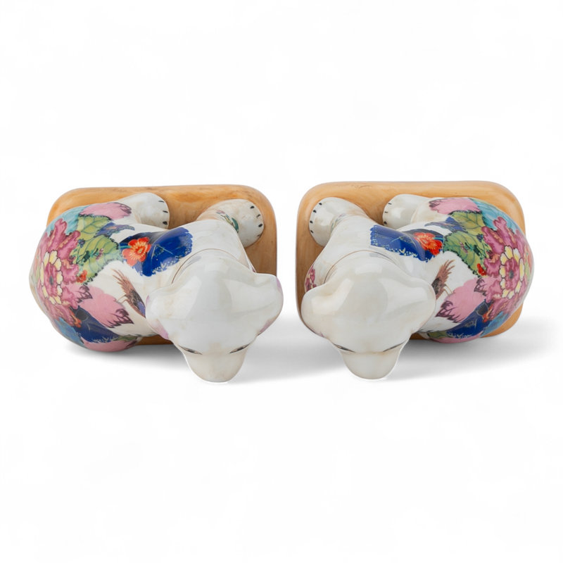 Tobacco Leaf Porcelain Dog Figurines Pair