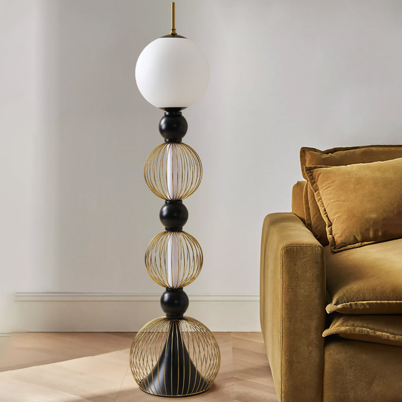 Métaux noirs + lampes sur pied de forme libre en verre