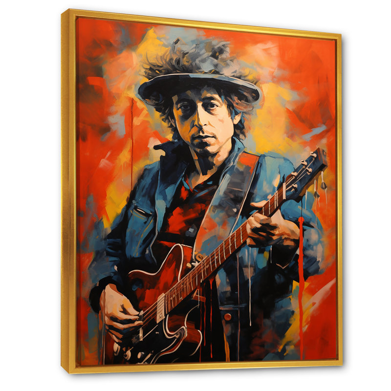 Dylan In Denim Portrait - Musician Wall Art Prints_105755, H 32 po x l 24 po x P 1 po, Cadre flottant doré