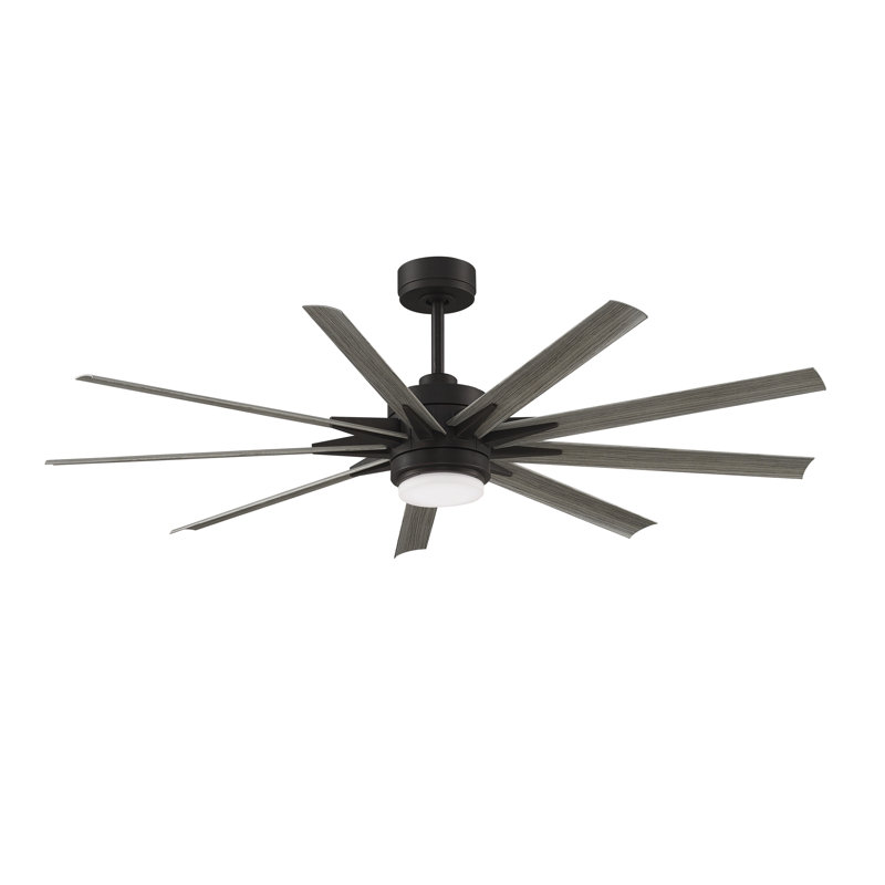 Odyn 64 inch Indoor/Outdoor Smart Ceiling Fan with LED CCT Select Light Kit - Dark Bronze with Weathered Wood Blades