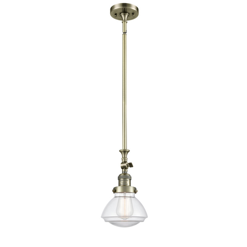 Luminaire suspendu simple à 1 lumière Chesterville, Ampoule DEL 6 watts Vinage, Transparent, Laiton antique