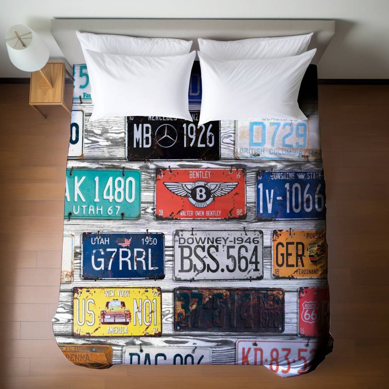 Housse de couette Blue Typo Symbols | Assiettes rétro