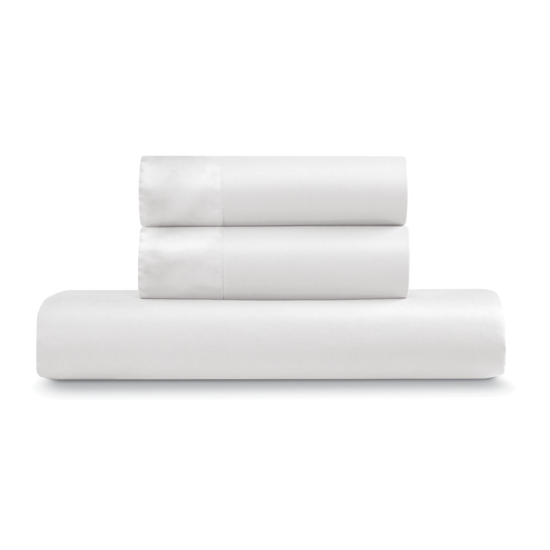Ensemble de housse de couette 100% satin de coton EJ Classic - lisse et respirant, Très grand lit, Blanc