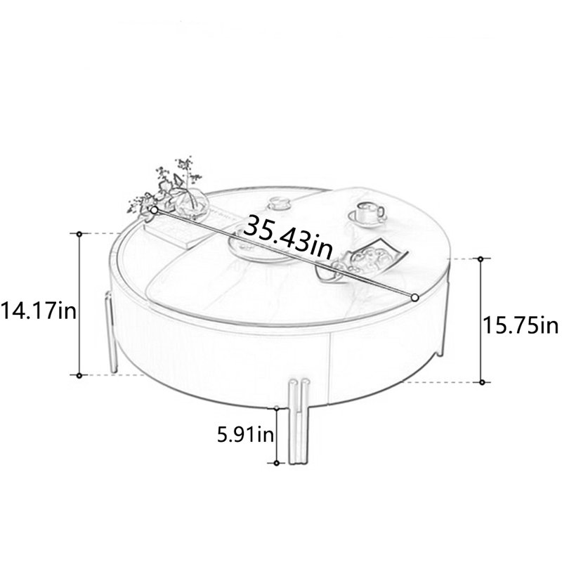 Table basse multifonctionnelle, H 15,75 po x L 35,43 po x l 35,43 po