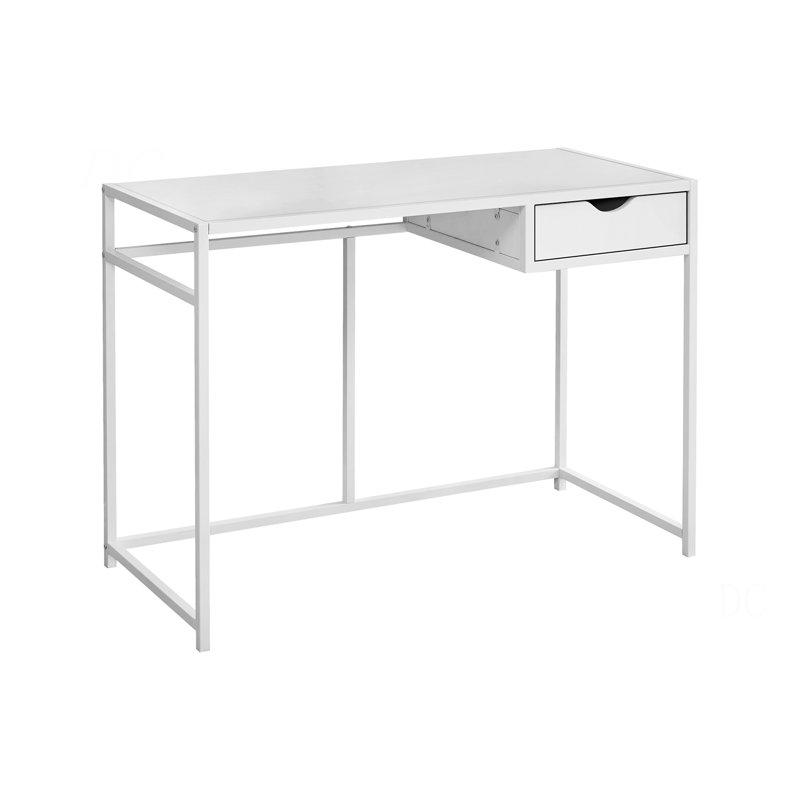 Bureau d'ordinateur, bureau personnel, ordinateur portable, tiroir de rangement, L 42 po, travail, stratifié blanc, métal blanc, contemporain, moderne