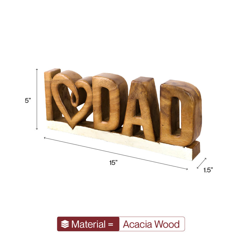 Emmeric Handmade Wooden I Love Dad Sculpture Solid Acacia Wood Home Decor Unique Christmas Gift for Fathers