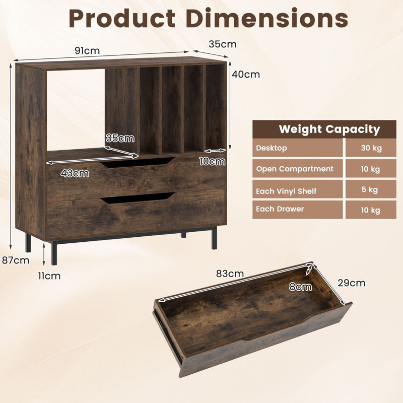87cm H Media Shelves, Brown