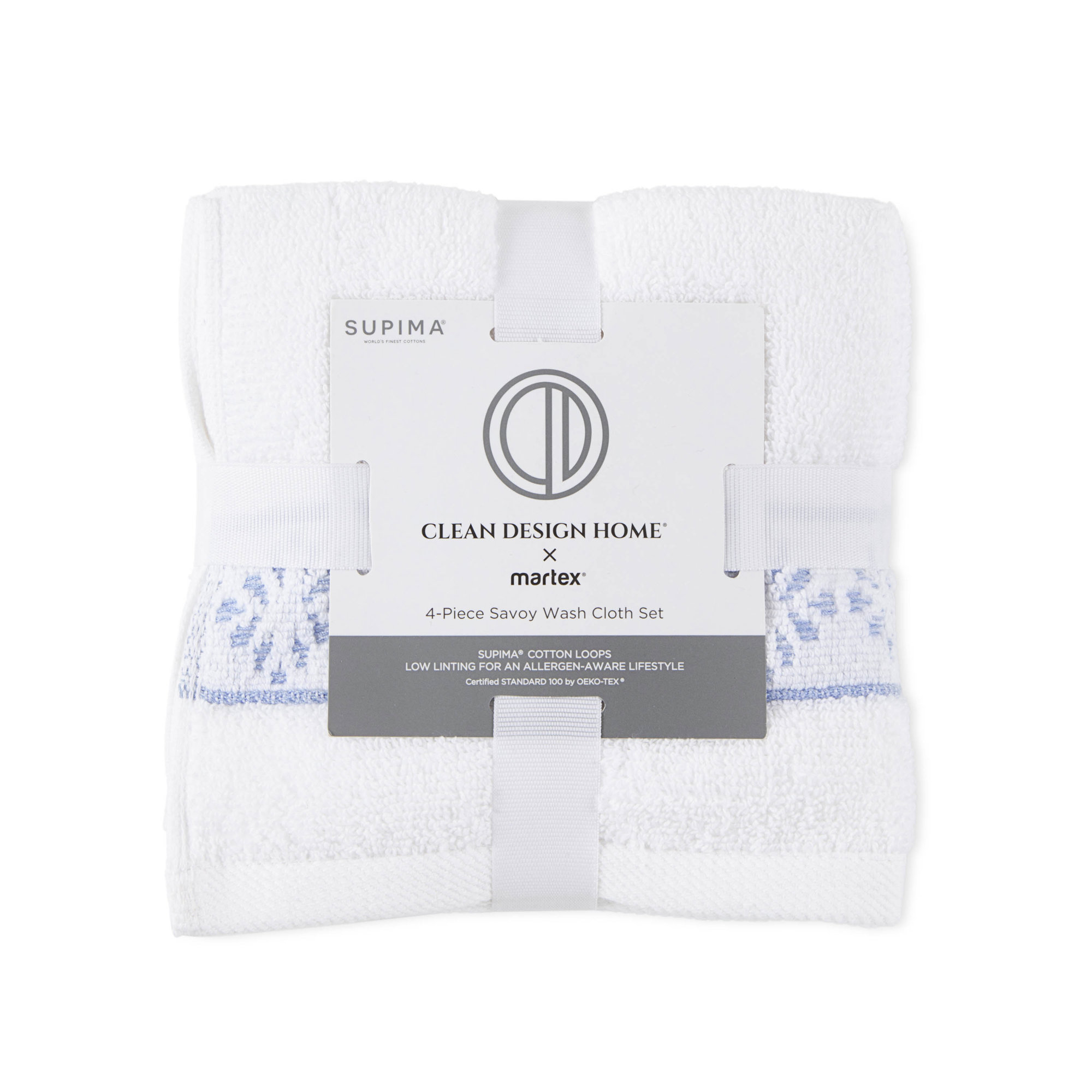 Clean Design Home x Martex Savoy Anti-Allergen 100% Cotton Washcloth Set, White
