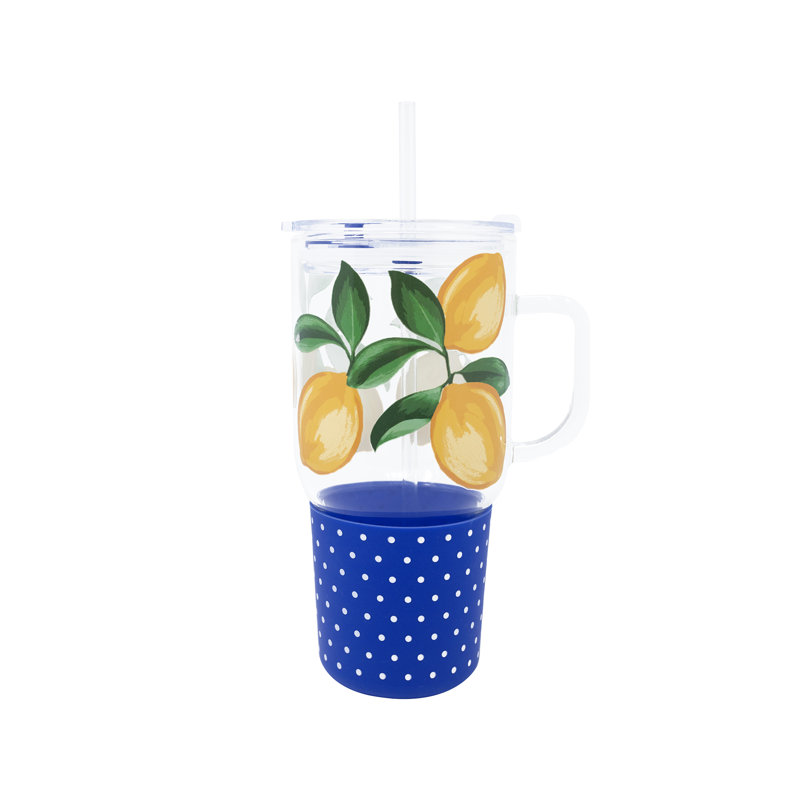 Glass Tumbler With Straw, Lemons