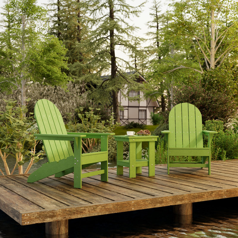 Freedom 3-Piece Traditional Adirondack Set With Side Table, Lime Green