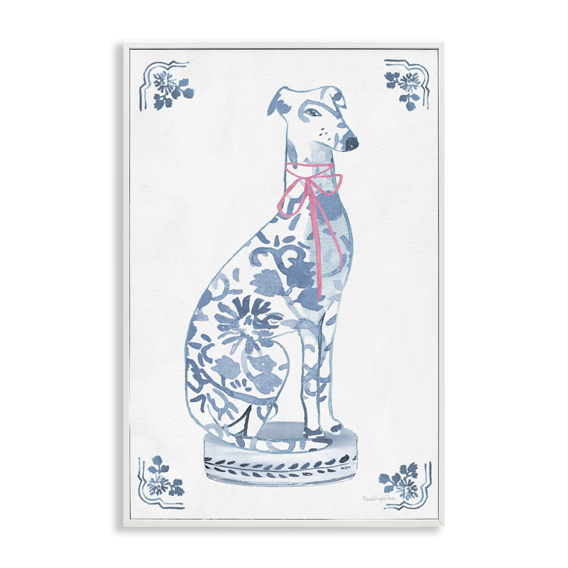 Statue de chien chinois, giclée encadrée, design par Mercedes Lopez Charro, H 24 po x l 16 po