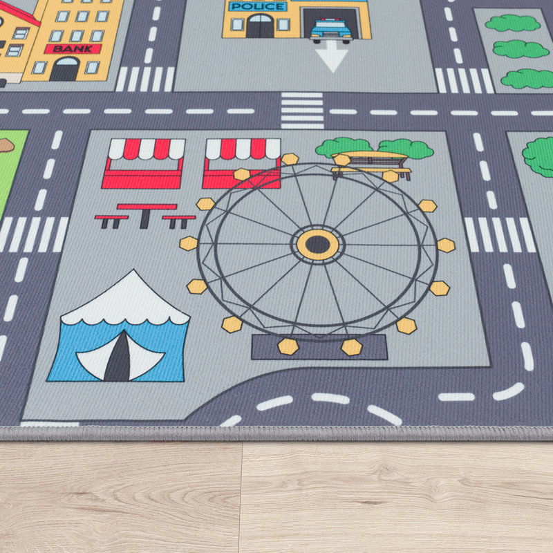 Jacobsen Kids Street with Car Motif Power Loom Grey/Green/Yellow Rug, Rectangle 160cm x 220cm