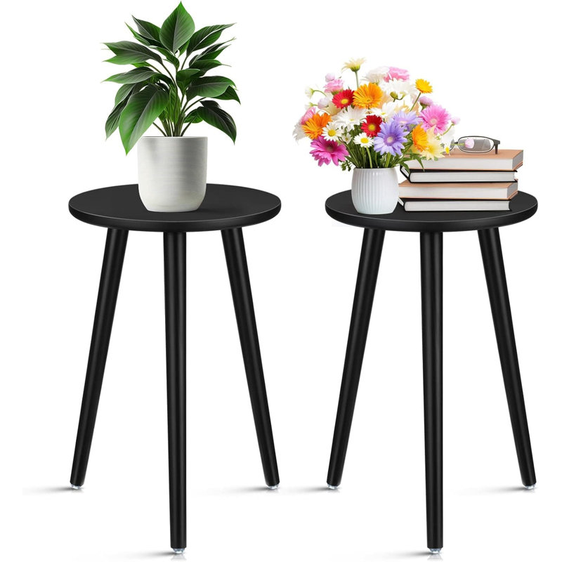 Ensemble de 2 porte-plantes d'intérieur en bois de style Mid-Century moderne avec plateau rond pour pots de fleurs, salon, balcon et décoration intérieure