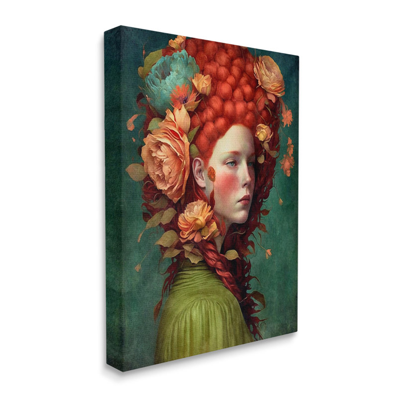 «Red Barrel Studio® Portrait de femme avec pivoines» par LSR Design Studio, H 30 po x l 24 po x P 1,5 po