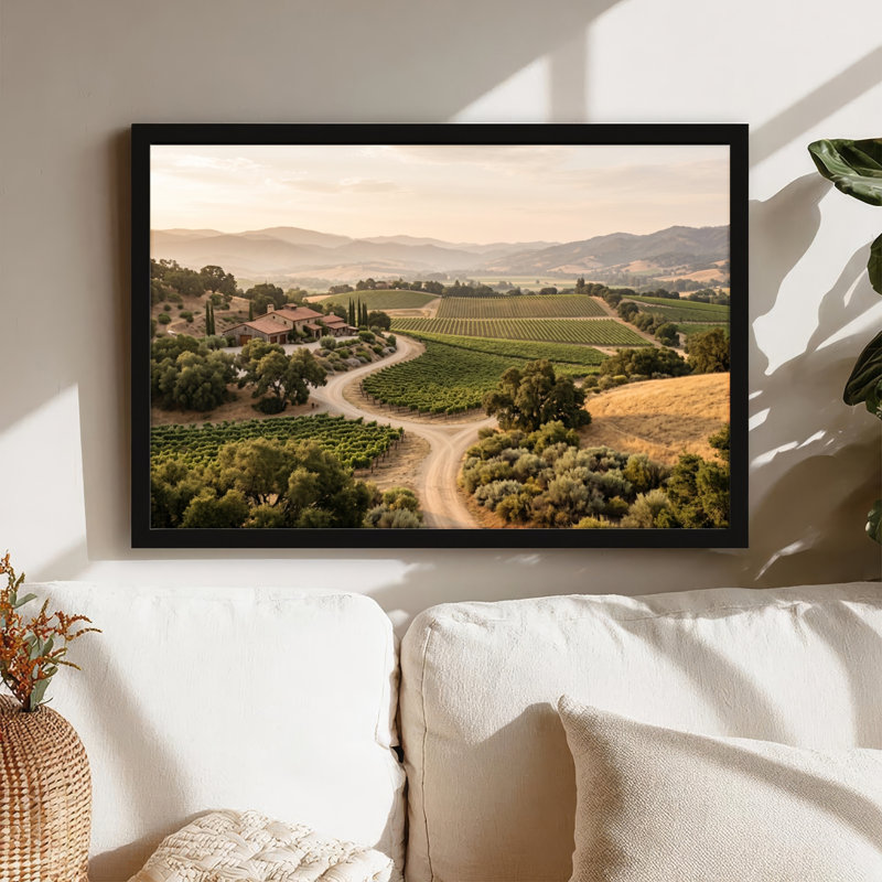 Art mural sur toile noir encadré pour le salon, la chambre à coucher, le bureau ou le vestibule - décoration murale décorative avec vignoble paysager