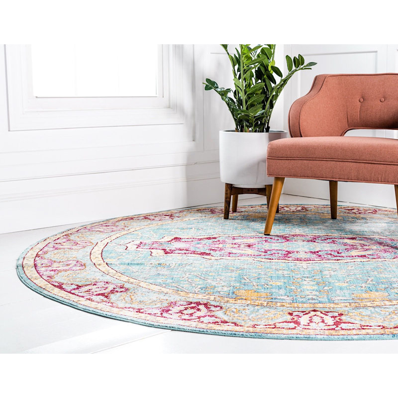 Tapis saphir de style sud-ouest Donminique, Rond 8 pi