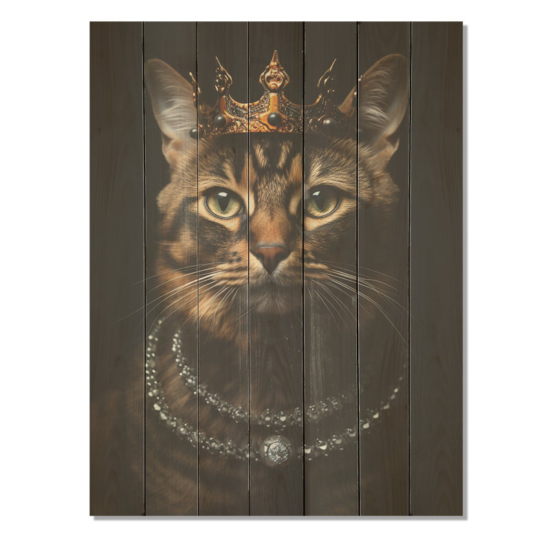 «Royal Cat Crown Portrait II» - impression sur bois, H 20 po x l 10 po