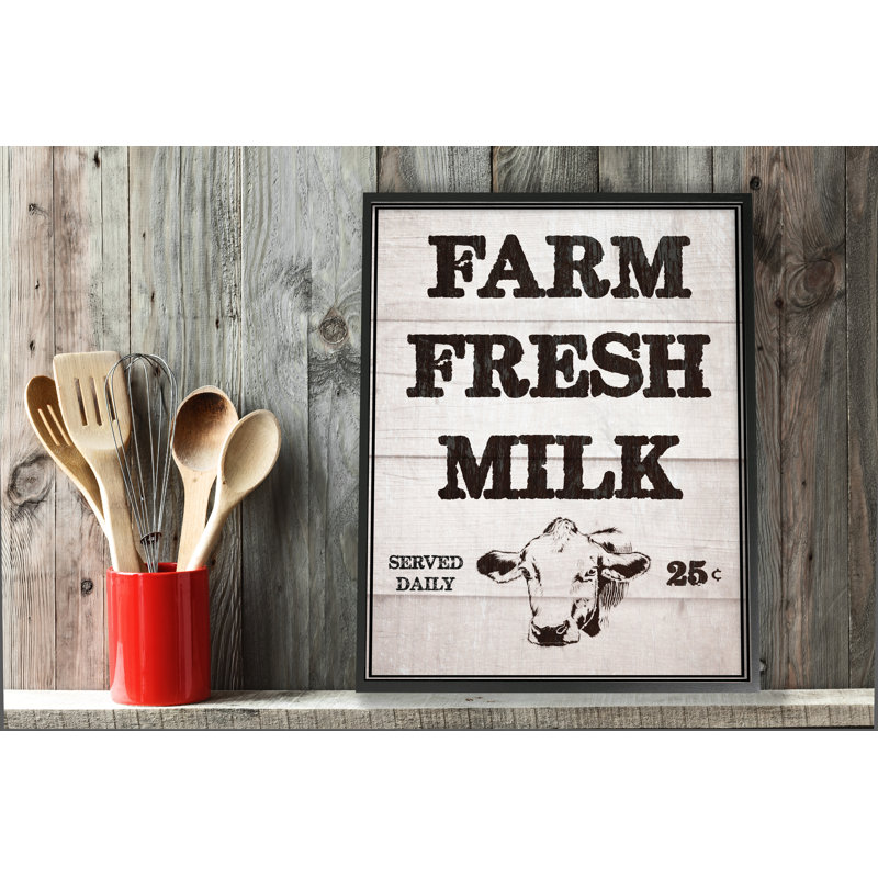 « farm fraîche lactique rétro sign », art textuel, Giclée encadrée noir minuit, H 14 po x l 11 po