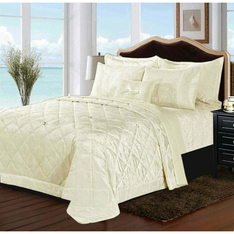 Stodghill Velvet Solid Colour Bedspread, Beige, King