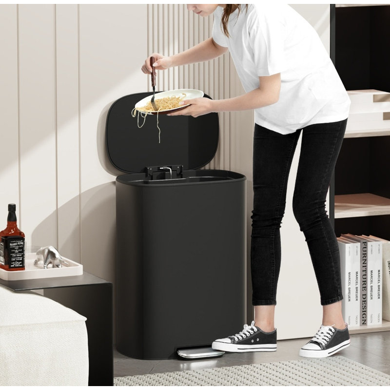 Poubelle de cuisine 13 gallons en acier inoxydable 50L - Pédale mains libres, fermeture silencieuse et design ellipse | Poubelle grande capacité