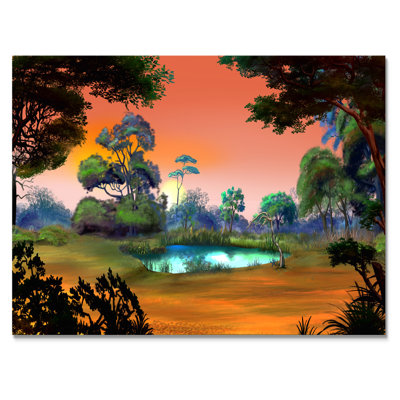 Petit étang sur une forêt, aube - Peinture sur toile