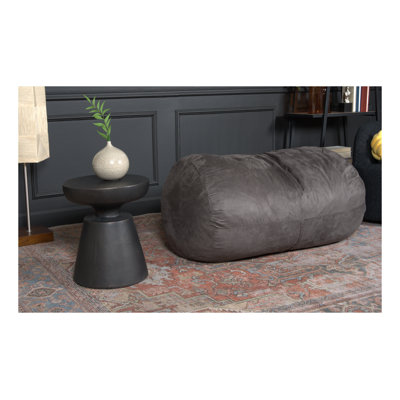 Michael 4 Foot Cylindrical Suede Bean Bag in Charcoal, Sophisticated Lounger for Modern Living Rooms and Home Theaters