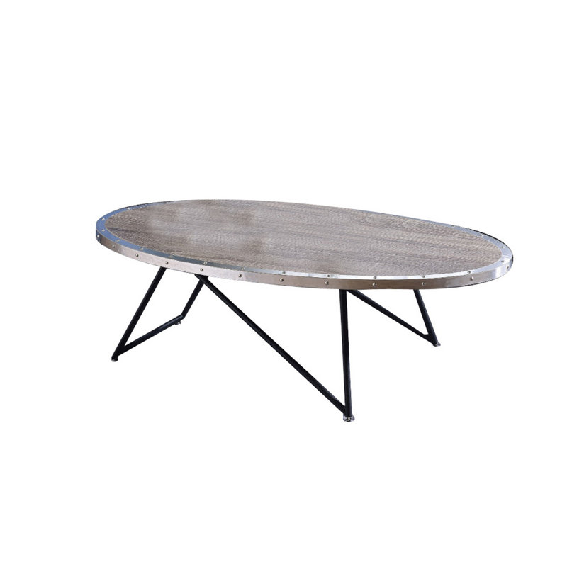 Melgar Wood Coffee Table Oval Coffee Table Rustic Coffee Table Living Room Table Center Table, Gray Oak