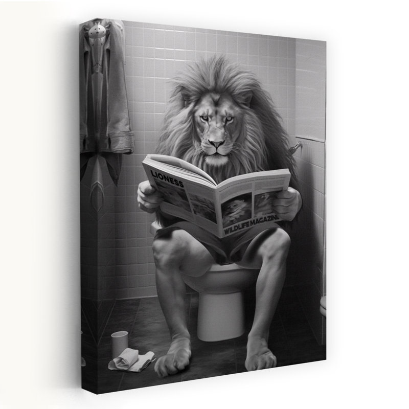 Lion's Bathroom Reading 1 Piece Wrapped Canvas Wall Art, 60.96 cm H x 40.64 cm W