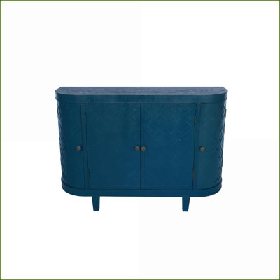 Armoire de rangement ovale cannelée 47 po Cabinets | Bois de sapin massif | Portes coulissantes | Moderne classique | Panneau de fibres à densité moyenne | Salon
