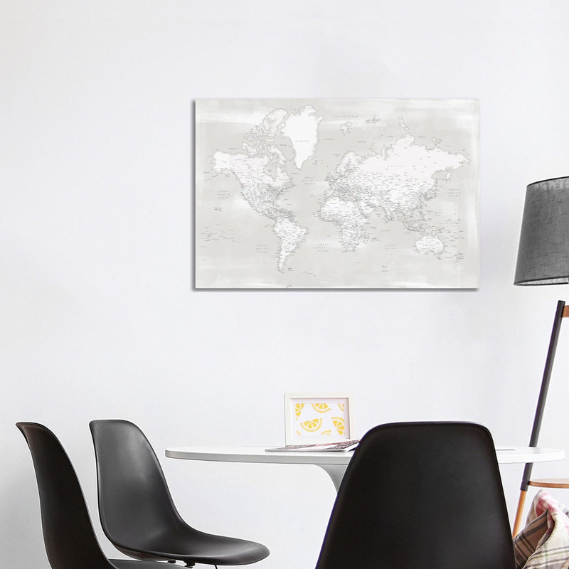 Rustic Farmhouse Style Detailed World Map Maeli Neutrals by Blursbyai - Gallery-Wrapped Canvas Giclée on Canvas, Canvas