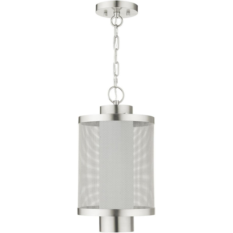 Light Pendant Opal White Glass Shade, Brushed Nickel, 16.88" H x 9" W x 9" D