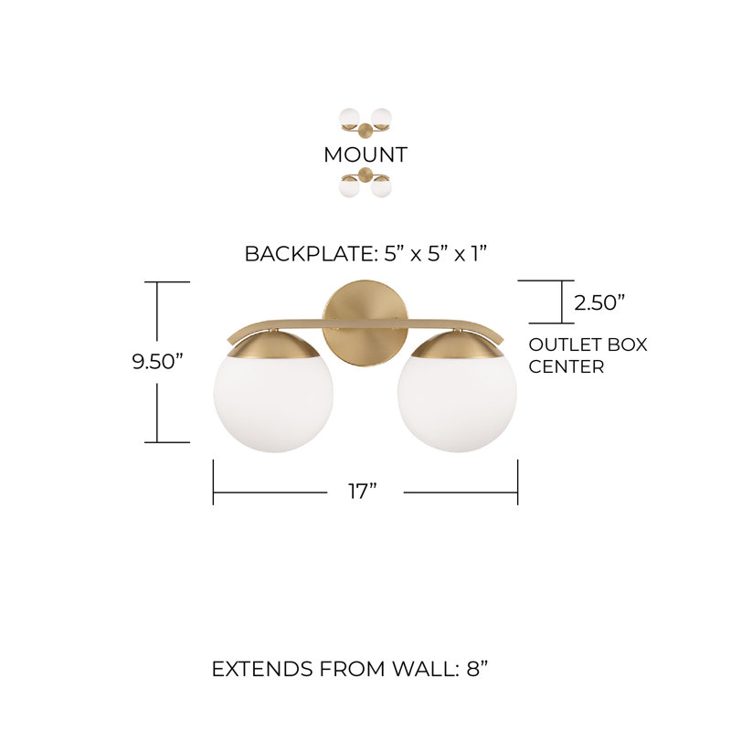 Jaye 2 - Light Dimmable Vanity Light, Matte Brass